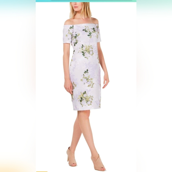 Nwt tags sz 14 Calvin Klein Women's Short Sleeve Off The Shoulder Sheath Dress - Picture 6 of 6